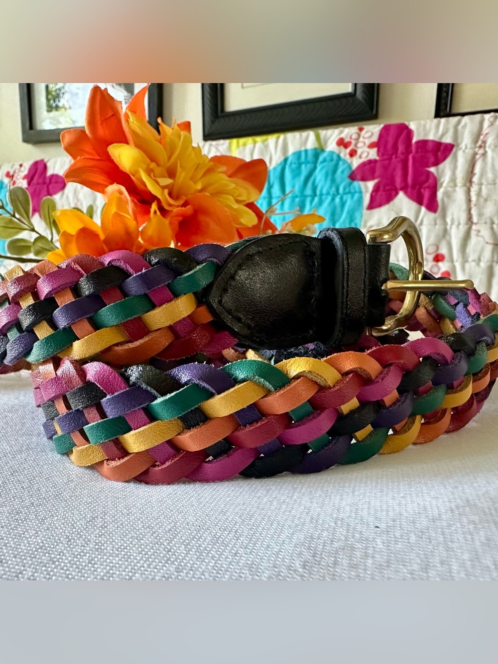 adorable multicolored breaded leather belt / 33.5” length